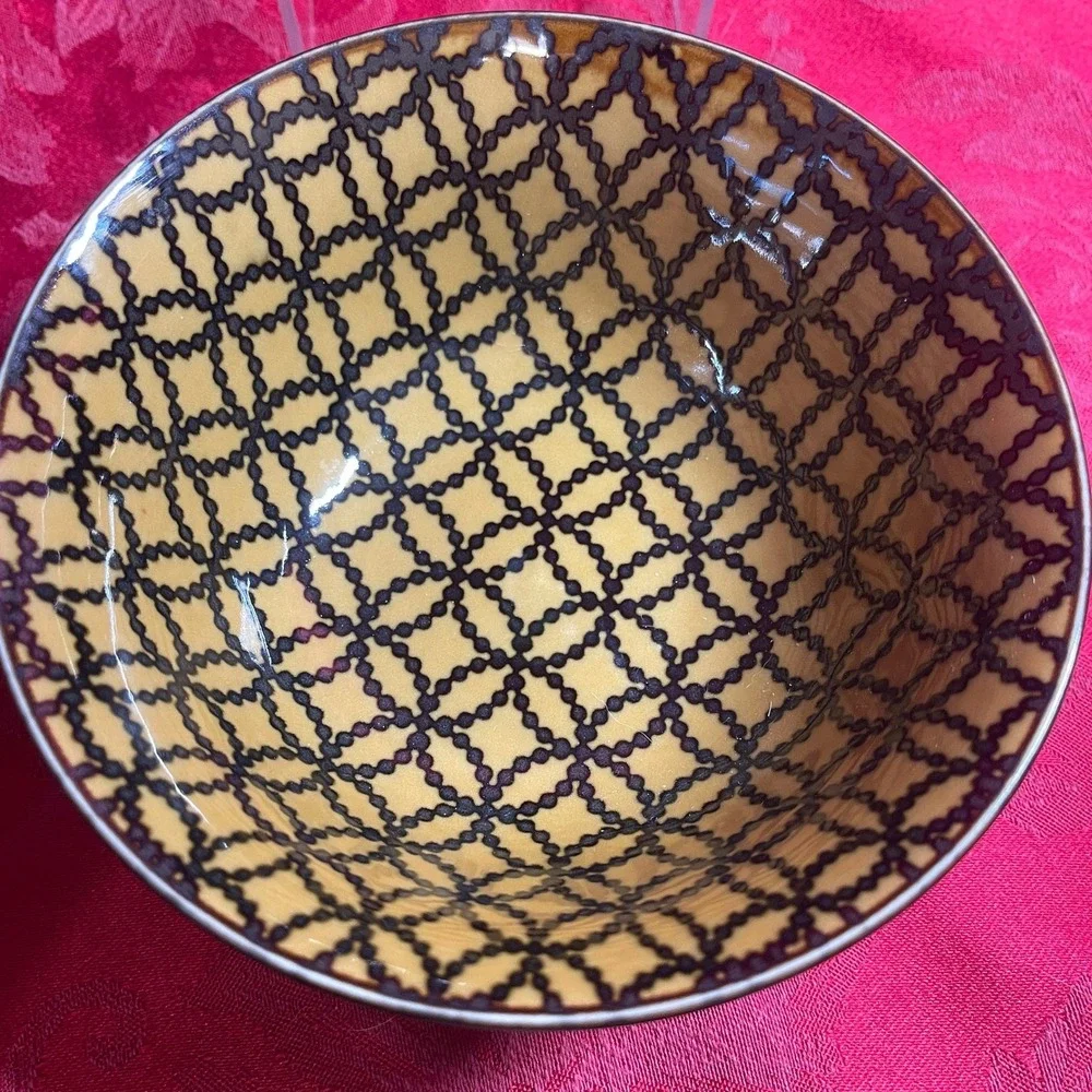 Vintage Topaz Shippo Black Yellow Rice Bowls Set of 4 Made in Japan Porcelain 6